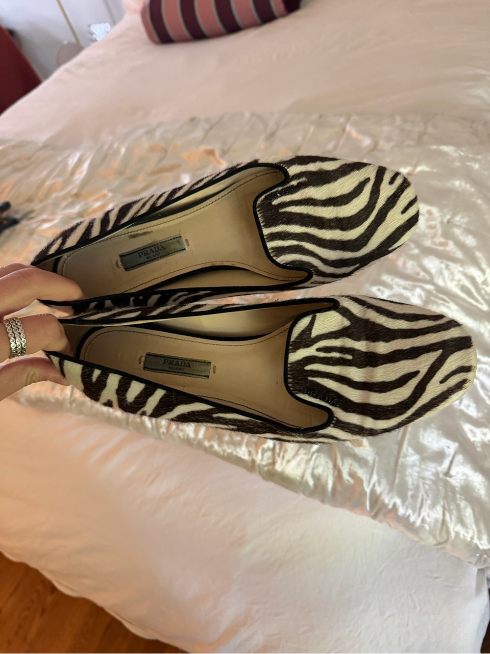 Prada Zebra-Print Calf Hair Loafers - Black & White